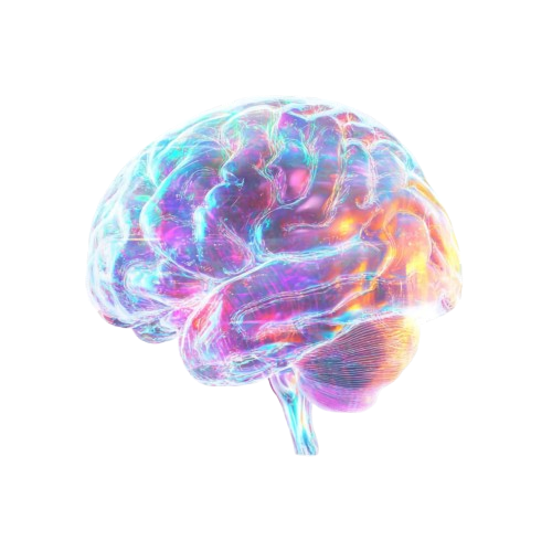 A colorful iridescent brain illustration